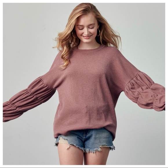 ✨LAST ONES ✨Boho Chic Shirring Detail Sleeves Solid Top - Picture 4 of 5